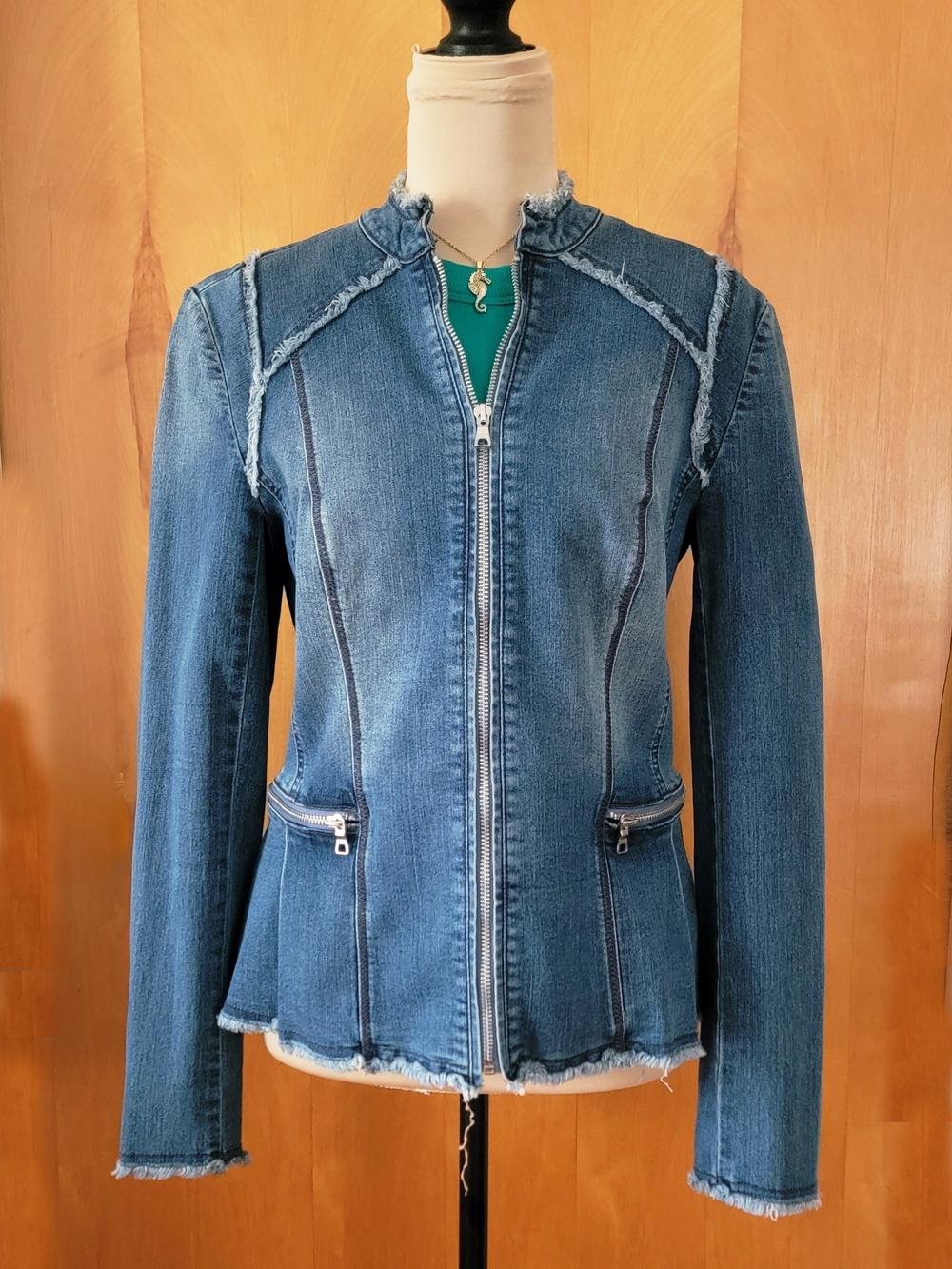 INC Seamed Lace Up Corset Back Stretch Denim Jacket - Size M
